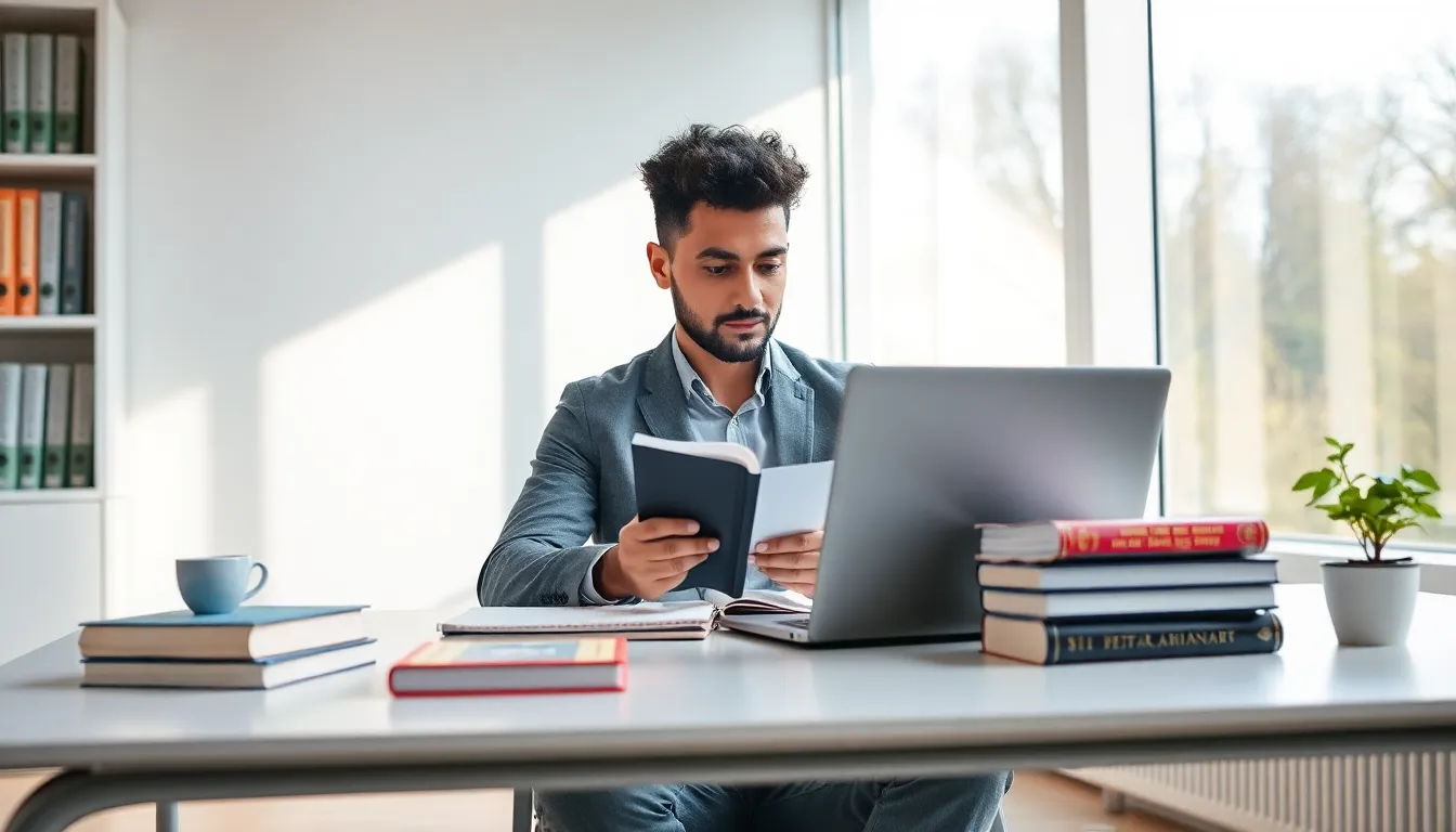 Linguist studying the concept of Тщквыекщь in a modern office.